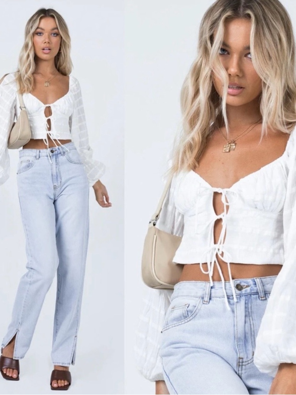 Princess Polly White Long Sleeve Crop Top 4 NWT